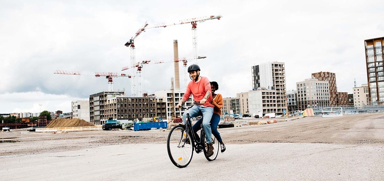 Bicyclist in an urban landscape